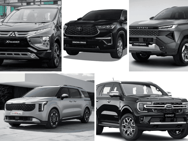 Các dòng xe 7 chỗ phục vụ nhu cầu thuê xe theo tháng