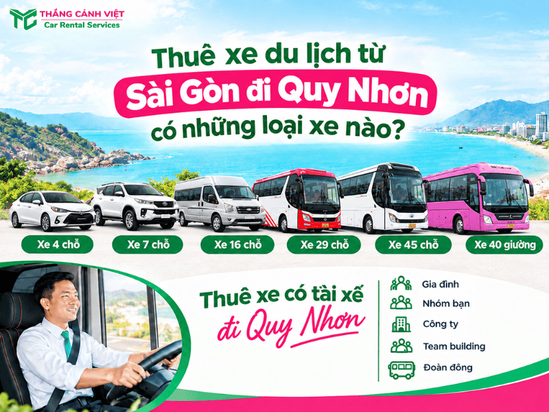 Đa dạng xe du lịch 4, 7, 16, 29, 45 chỗ và 40 giường cho hành trình Sài Gòn – Quy Nhơn