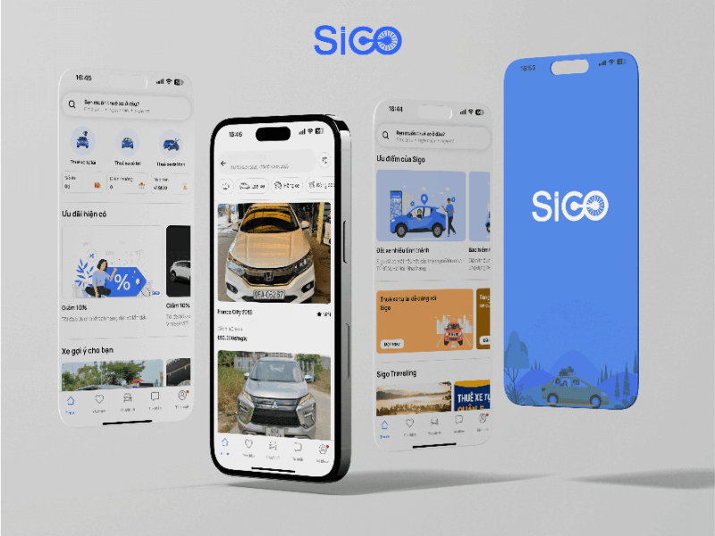 Giao diện ứng dụng Sigo với các lựa chọn xe cho thuê theo nhu cầu