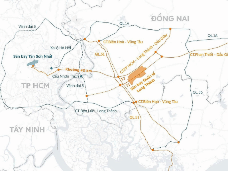Khoảng cách từ Sân bay Long Thành đến TP.HCM và thời gian di chuyển bằng ô tô